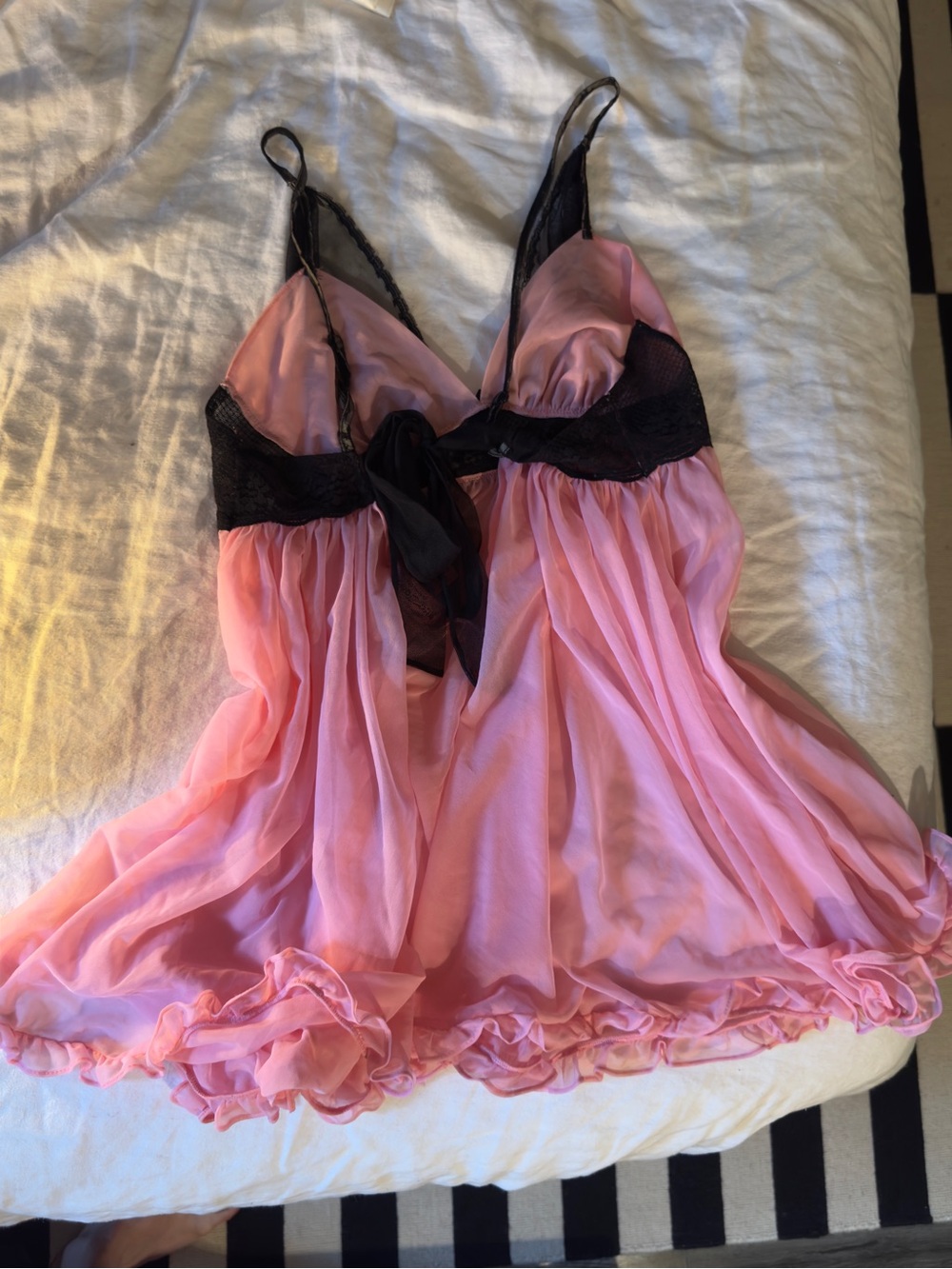 Archive Betsy Johnson Pink Lace-Trim Babydoll Chemise with Black Accents